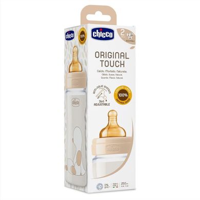 Бутылочка пластиковая Chicco Original Touch, 250 мл, соска латексная, 2 м+