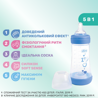 Бутылочка пластик Chicco PERFECT 5 Love, 240 мл, соска силикон, 2 м+