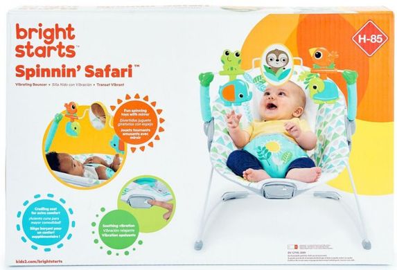 Кресло-шезлонг Bright Starts "Spinnin Safari", от рождения до 9 кг, Унисекс