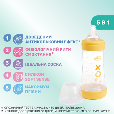 Пляшечка пластик Chicco PERFECT 5 Love, 240 мл, соска силікон, 2 м+