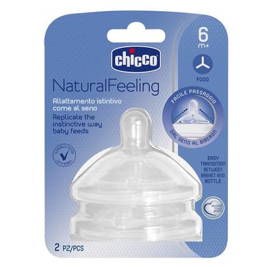 Соска силиконовая Chicco Natural Feeling , для каши , 6 м+, 2 шт, Бесцветный, Силикон, от 6-ти месяцев, Соска, Силикон