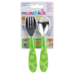 Набір дитячого посуду Munchkin ложка + виделка (зелений), Зелений, від 3-х місяців, високоякісний пластик / нержавіюча сталь