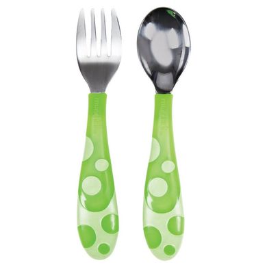 Набір дитячого посуду Munchkin ложка + виделка (зелений), Зелений, від 3-х місяців, високоякісний пластик / нержавіюча сталь