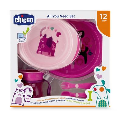 Подарунковий набір посуду Chicco «Meal Set» від 12м+ , Рожевий, 1+, Силікон , пластик