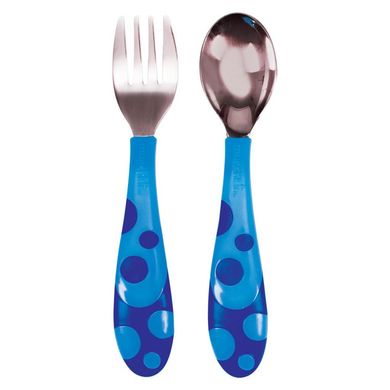 Набір дитячого посуду Munchkin ложка + виделка (блакитний), Блакитний, від 3-х місяців, високоякісний пластик / нержавіюча сталь