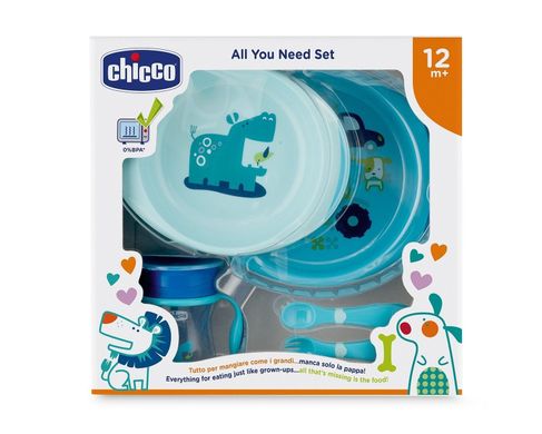 Подарочный набор посуды Chicco «Meal Set» от 12м+, Голубой, 1+, Силикон , пластик
