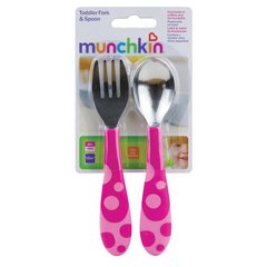 Набір дитячого посуду Munchkin ложка + виделка (рожевий), Рожевий, від 3-х місяців, високоякісний пластик / нержавіюча сталь