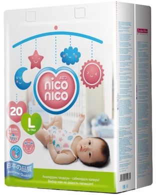 Подгузники Nico Nico L (9-14 кг), 20 шт., L (9-14 кг)