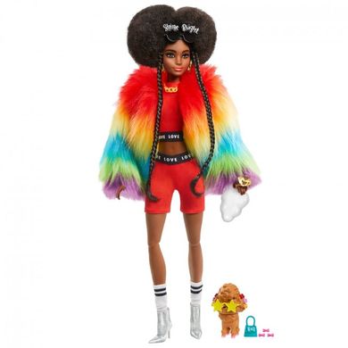 Кукла Barbie "Экстра" в радужной накидке, 3+, Extra, Девочка