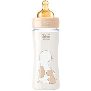 Пляшечка скляна Chicco Original Touch з латексной соской повільний потік 0м+ 240 мл, Бежевий, 240 мл, Латекс, Скло, від 0 місяців, Пляшечка, Латекс , скло