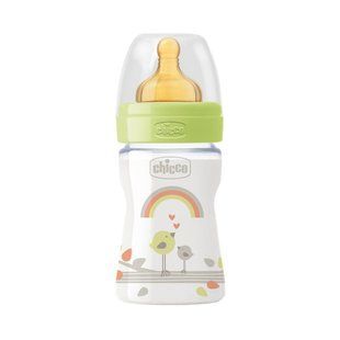 Пляшечка пластикова Chicco WELL-BEING, 150 мл, соска латекс, 0 м+, Зелений, 150 мл, Латекс, Пластик, від 0 місяців, Пляшечка