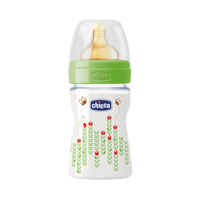 Бутылочка пластиковая Chicco WELL-BEING, 150 мл, соска латекс, 0 м+, Зелёный, 150 мл, Латекс, Пластик, от 0 месяцев, Бутилочка