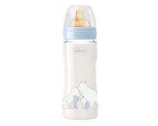 Пляшечка пластикова Chicco Original Touch , з латексной соской , 330 мл , від 4 місяців , змінний потік, Блакитний, 330 мл, Латекс, Пластик, від 4-х місяців, Пляшечка, Анатомічна, Латекс , пластик