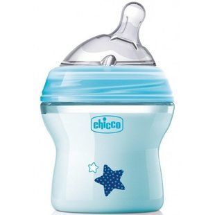 Пляшечка пластикова Chicco Natural Feeling 150 мл , соска силіконова 0+ , нормальний потік, Блакитний, 150 мл, Силікон, Пластик, від 0 місяців, Пляшечка, Анатомічна, Силікон , пластик