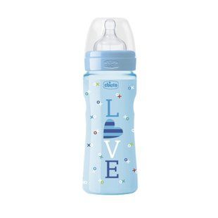 Пляшечка пластикова  Chicco WELL-BEING, 330 мл, соска силікон, 4 м+, Блакитний, 330 мл, Силікон, Пластик, від 4-х місяців, Пляшечка, Силікон , пластик