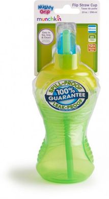 Непроливная бутылочка Munchkin Mighty Grip 296 мл с силиконовой трубочкой, Зелёный, 296 мл, Пластик, 1+, Пластик