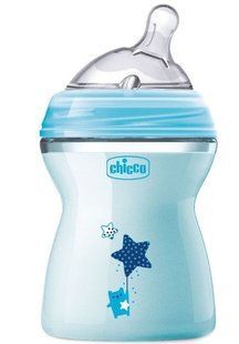 Пляшечка пластикова Chicco Natural Feeling 250 мл , соска силіконова 2+ , середній потік, Блакитний, 250 мл, Силікон, Пластик, від 2-х місяців, Пляшечка, Анатомічна, Силікон , пластик
