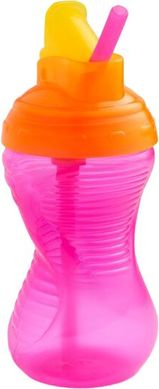 Непроливная пляшечка Munchkin "Mighty Grip" 296 мл з силіконовою трубочкою, Рожевий, 296 мл, Пластик, 1+, Пластик