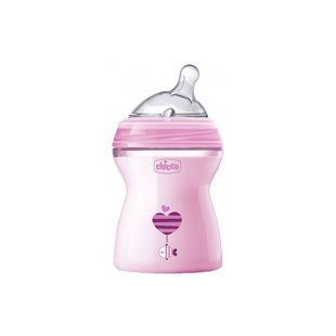 Пляшечка пластикова Chicco Natural Feeling 250 мл , соска силіконова 2+ , середній потік, Рожевий, 250 мл, Силікон, Пластик, від 2-х місяців, Пляшечка, Анатомічна, Силікон , пластик