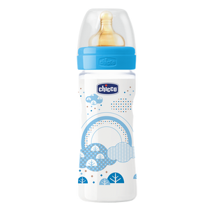 Пляшечка пластикова Chicco WELL-BEING, 250 мл, соска латекс, 2 м+, Блакитний, 250 мл, Латекс, Пластик, від 2-х місяців, Пляшечка