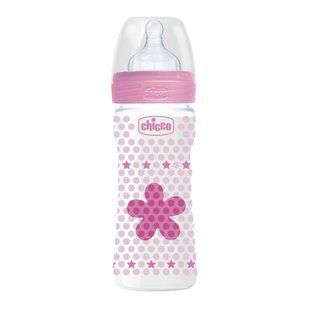 Пляшечка пластикова Chicco WELL-BEING, 250 мл, соска силікон, 2 м+ , середній потік, Рожевий, 250 мл, Силікон, Пластик, від 2-х місяців, Пляшечка, Анатомічна, Силікон , пластик
