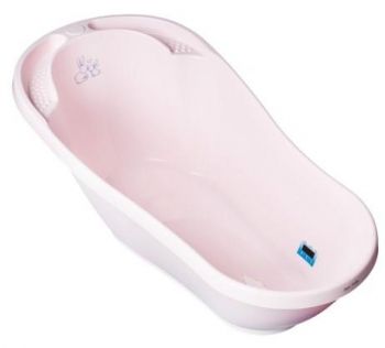 Классическая ванночка  "Зайчики" з термометром  TEGA, Розовый, от рождения, 92 см, Классическая с термометром и сливом, Пластик
