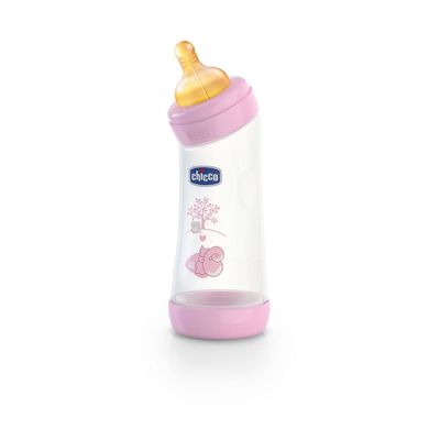 Пляшечка пластикова вигнута Chicco WELL-BEING, 250 мл, соска латекс, Рожевий, 250 мл, Латекс, Пластик, від 0 місяців, Пляшечка