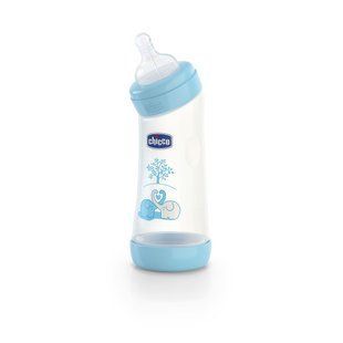 Пляшечка пластикова вигнута Chicco WELL-BEING, 250 мл, соска силікон, Блакитний, 250 мл, Силікон, Пластик, від 0 місяців, Пляшечка