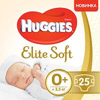 Подгузники Huggies Elite Soft 0м+ ( до  3,5 кг) 25шт, от рождения, Elite Soft 0+ (до 3.5 кг)