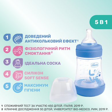 Пляшечка пластик Chicco PERFECT 5 Love, 150 мл, соска силікон, 0 м+